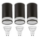 Maclean MCE361 B Luminaria/tubo de superficie, spot, redondo, aluminio, GU10, 55x130mm, color negro 3pcs + bombilla LED GU10 7W Maclean Energy MCE437 WW blanco cálido 3000K, 220-240V~, 50/60Hz, 490lm, 3pcs