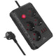 Regleta de enchufes Maclean, cable alargador de 4 tomas + 3xUSB, 110-240V CA 50/60Hz, 2,1A máx. 2500W, 1,5m, negro, MCE392 B