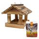 Comedero para pájaros Woodok, madera de abeto, cocido, ganchos resistentes + alpiste 1kg