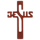Cruz em madeira com inscrição JESUS, castanho, 22x14x1,6cm