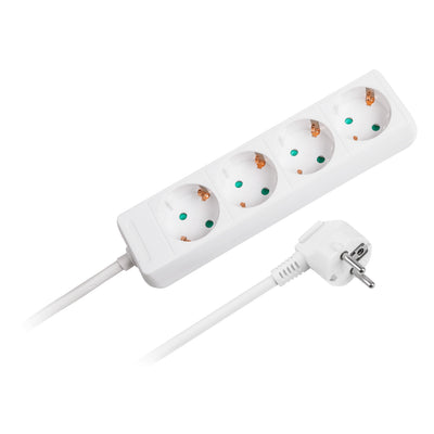 Cable alargador blanco Rebel 4 tomas tipo alemán, longitud 1,5m (3x1,0) sin interruptor