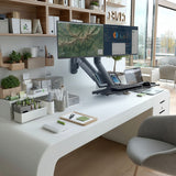 Maclean MC-633 Estación de trabajo de pie y sentado 3 en 1: soporte de pared para monitor de 2 vías con estante para teclado y soporte para computadora Soporte de pared de resorte de gas de 17-32 "pulgadas