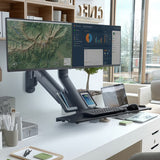Maclean MC-633 Estación de trabajo de pie y sentado 3 en 1: soporte de pared para monitor de 2 vías con estante para teclado y soporte para computadora Soporte de pared de resorte de gas de 17-32 "pulgadas