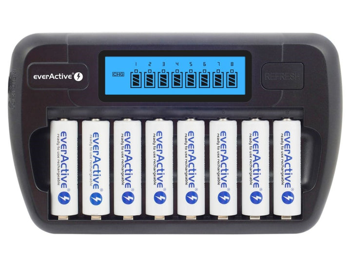 Cargador de pilas AA y AAA everActive, 8 canales, pantalla LCD, NC-800