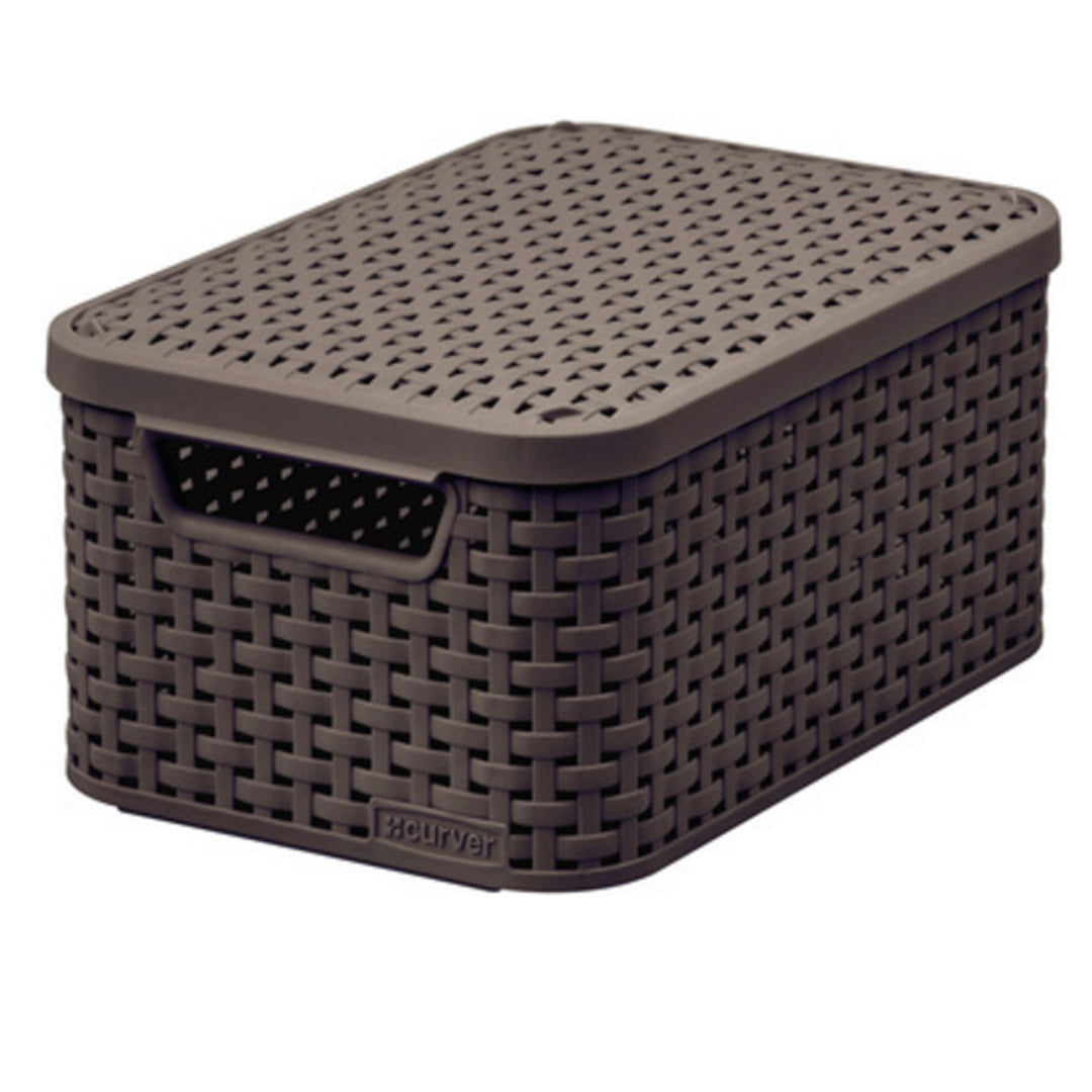 Cesto Curver Rattan Style M com tampa, castanho escuro