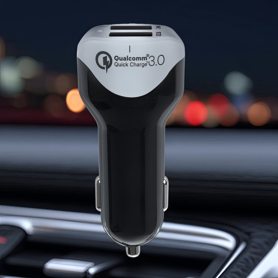 Cargador de coche 2.4A 2x Cable USB Q.C3.0 1.5m Plateado Maclean Energy MCE157