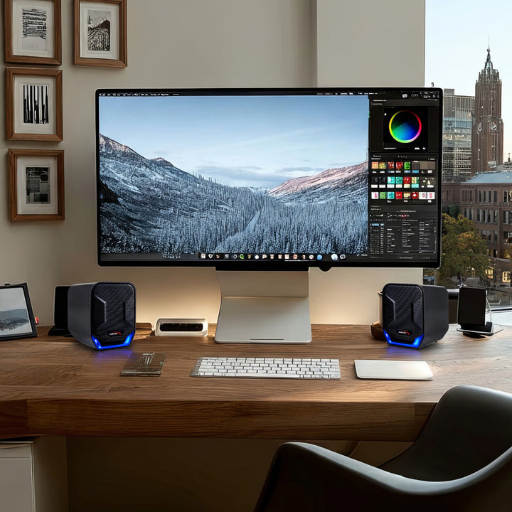 Alto-falantes estéreo de alta qualidade Audiocore AC865 para laptops e desktops