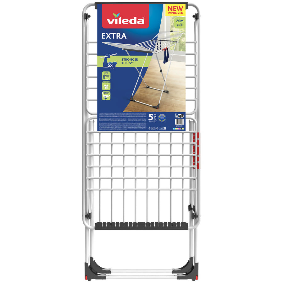 Varal em aço e alumínio, com asas rebatíveis, 20 metros de espaço para pendurar, com suporte para pequenas peças, Branco, dimensões abertas 173 x 56 x 93 cm