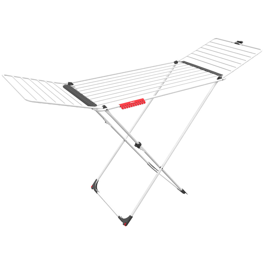 Varal em aço e alumínio, com asas rebatíveis, 20 metros de espaço para pendurar, com suporte para pequenas peças, Branco, dimensões abertas 173 x 56 x 93 cm