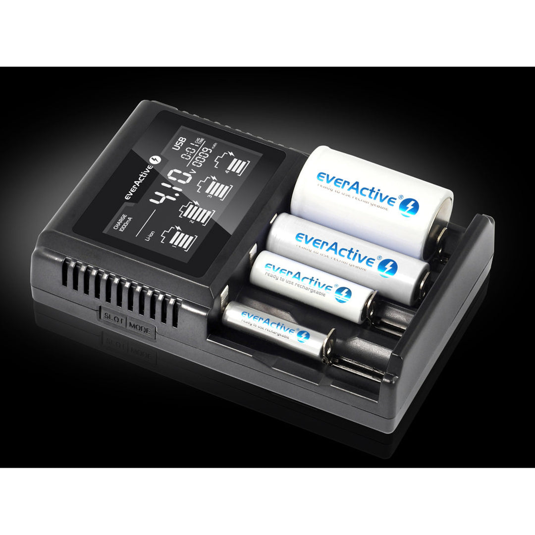 Cargador para baterías recargables cilíndricas Li-ion y Ni-MH everActive UC-4000