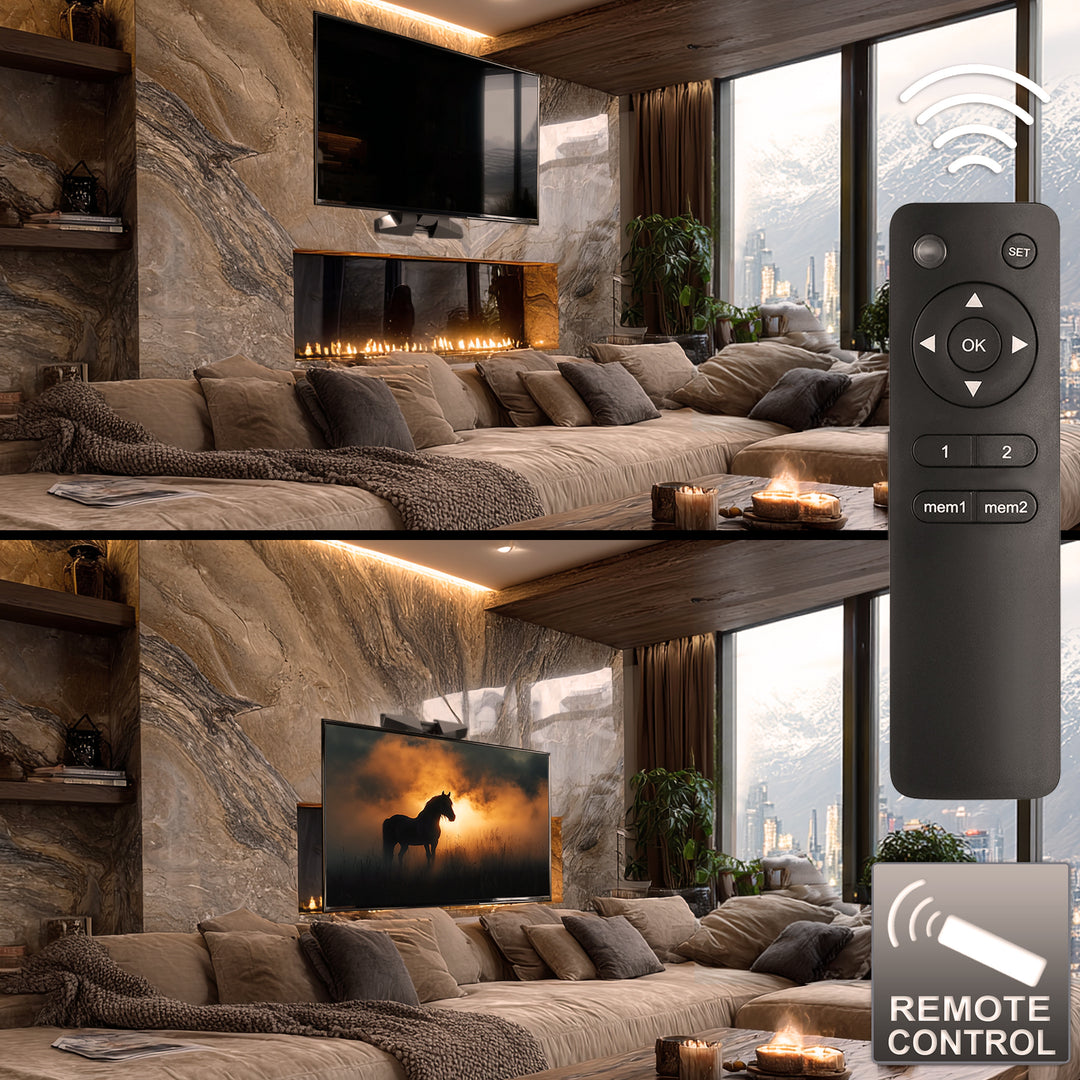 Montagem Maclean, TV elétrica na lareira, Max vesa 600x400, Controle remoto, 37"-70", 35kg, MC-891