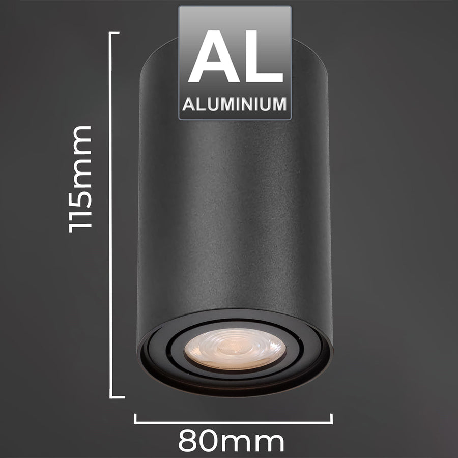 Foco de techo orientable con casquillo GU10 para lámparas LED y halógenas hasta 40W para montaje en superficie, blanco, 80x115mm, aluminio MCE422 B