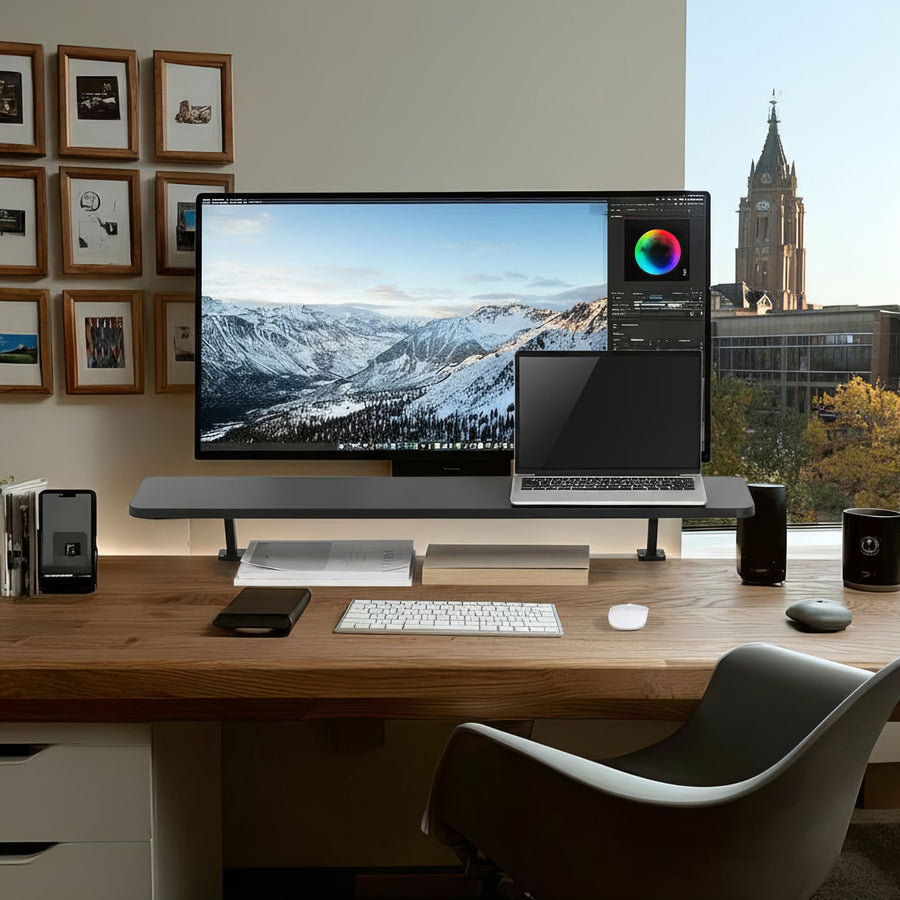 Ergo Office ER-409 Soporte de monitor 13"~32" hasta un máximo de 20kg Estante de mesa 100x26cm Tablero de estantería Soporte de mesa