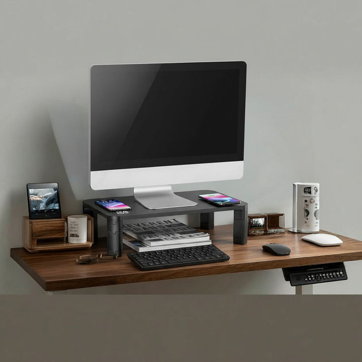 Suporte de tela ajustável em altura com monitor de carregamento sem fio Qi de 17 "~ 32" suporta carregamento por indução de até 20 kg