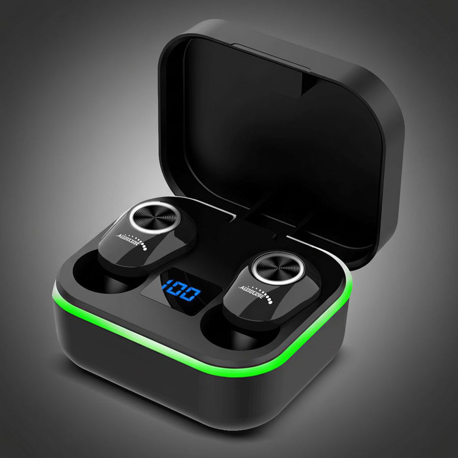 Fones de ouvido intra-auriculares TWS Bluetooth com estação de carregamento e microfone integrado, tecnologia Touch, fones de ouvido sem fio, caixa de carregamento, True Wireless Stereo BT5.1 com tela, preto