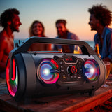 Audiocore AC875 Bazooka Altavoz Bluetooth portátil Boombox 30W (20W + 5Wx2) IPX4 A prueba de salpicaduras / Radio / microSD / Aux-In / USB / Iluminación / Puerto de micrófono