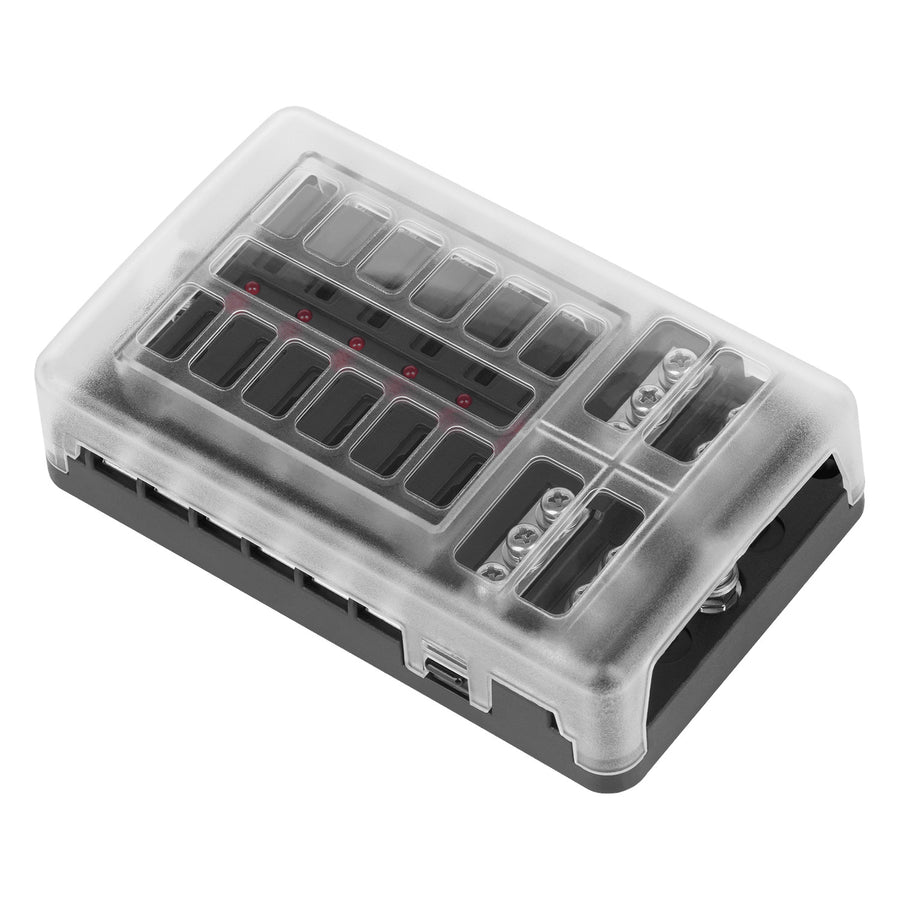 Lechpol Caja de fusibles FB-12 con carril negativo y LED