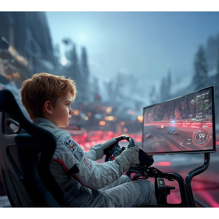 Simulador de corrida Cockpit 3 em 1 Assento gamer até 130kg Suporte para alavanca de câmbio Suporte para volante Suporte para TV até 50" Max. Vesa 400x200...