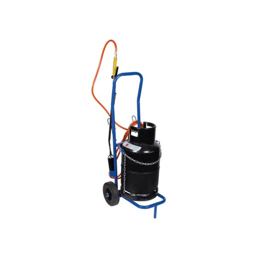 Carro para cilindro de gás em aço Tooland QT118, rodas grandes, corrente, capacidade até 100 kg, azul