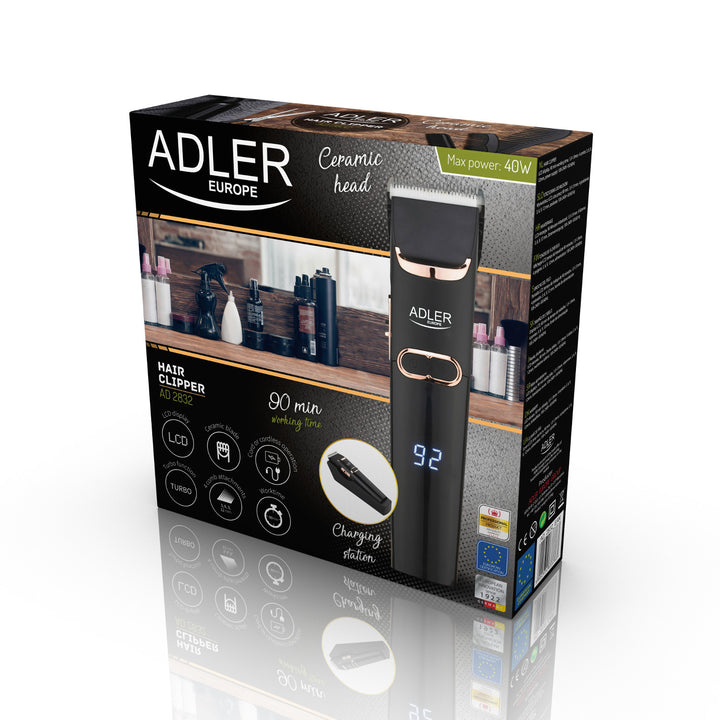 Máquina de cortar cabelo Adler, visor LCD, 40 W, AD 2832
