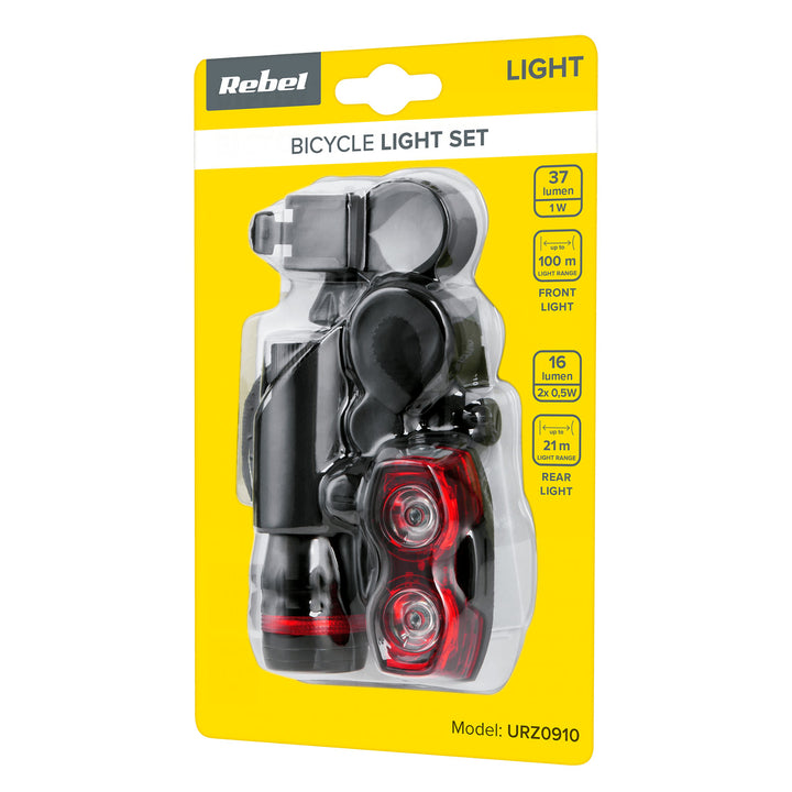 Conjunto de luzes para bicicleta Rebel operadas por bateria, luz dianteira e traseira, URZ0910