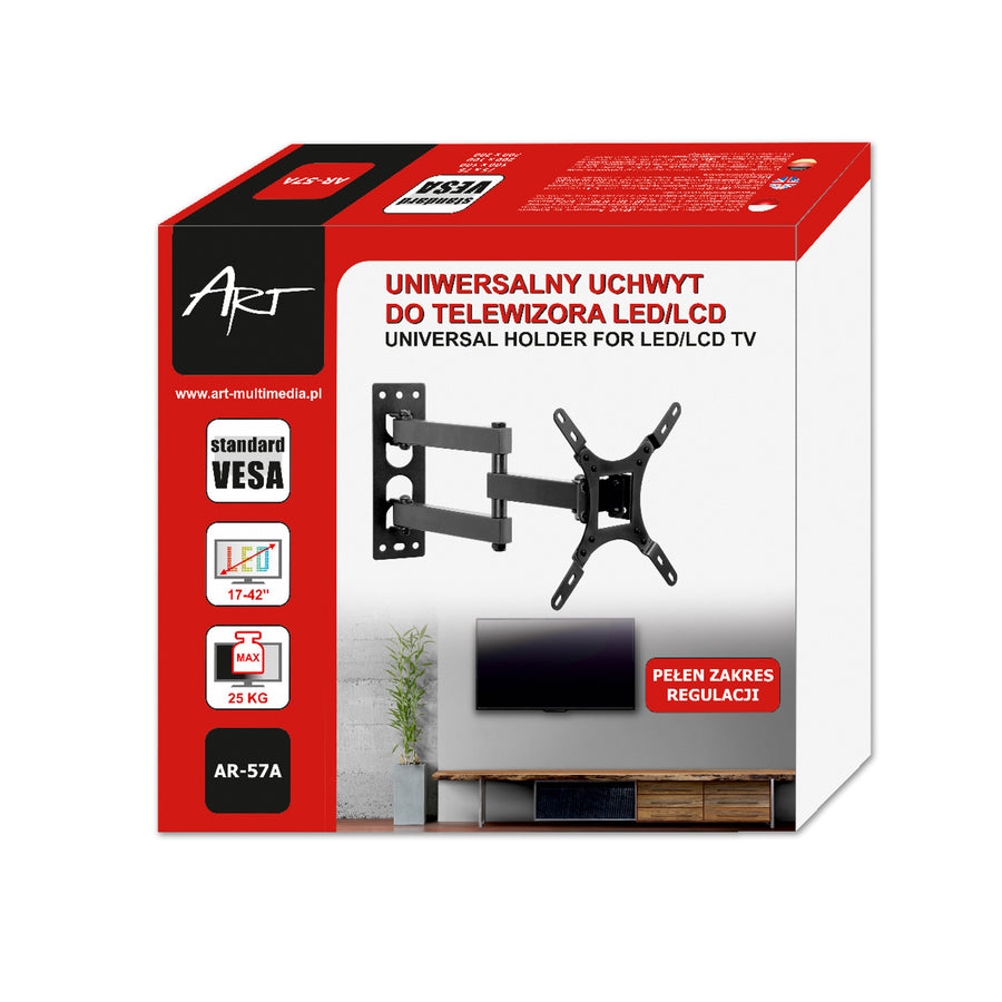Soporte de TV ART, 17-42'', 25kg, negro, VESA 200x200, AR-57A
