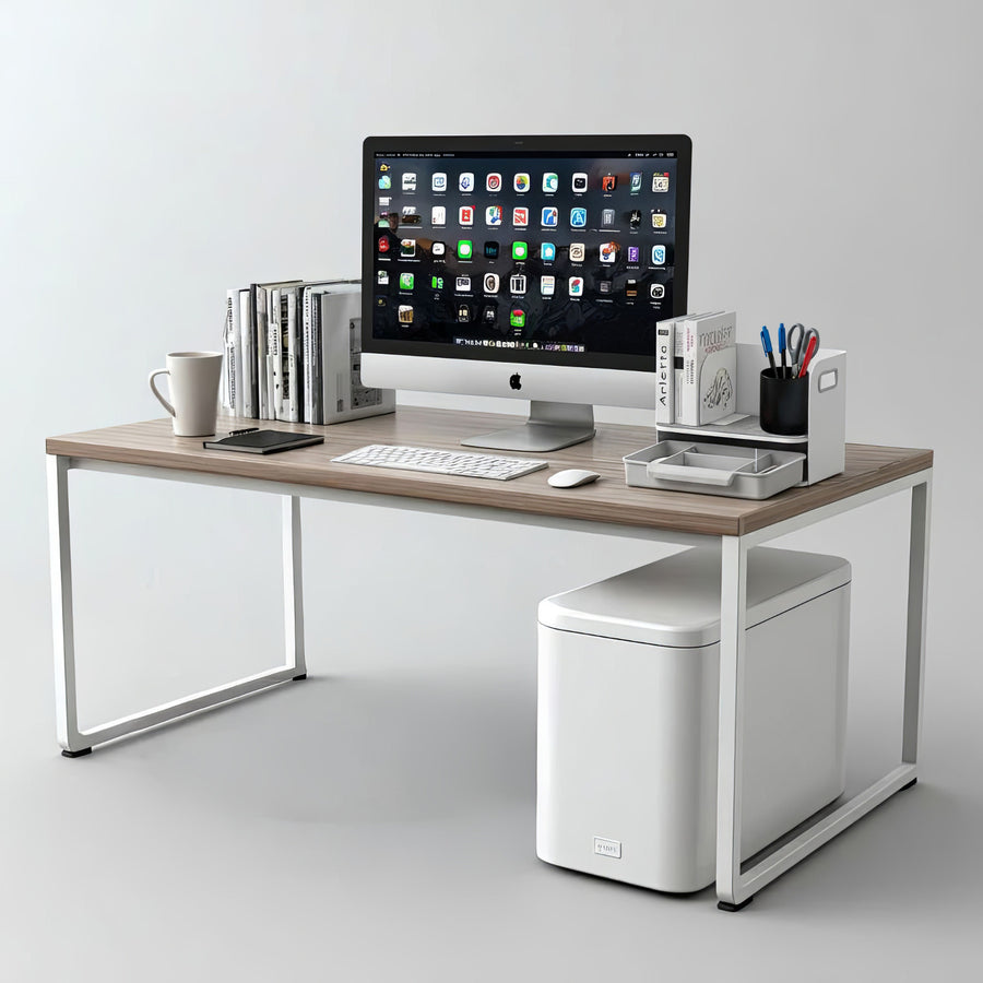 Organizador de escritorio con cajón y sujetalibros Organizador de material de oficina Bandeja de hasta 10 kg Blanco