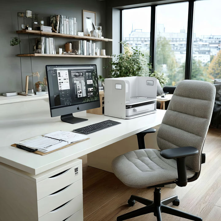 Organizador de mesa de escritório Ergo com gaveta e carregador sem fio, branco, máx. 10kg, ER-441