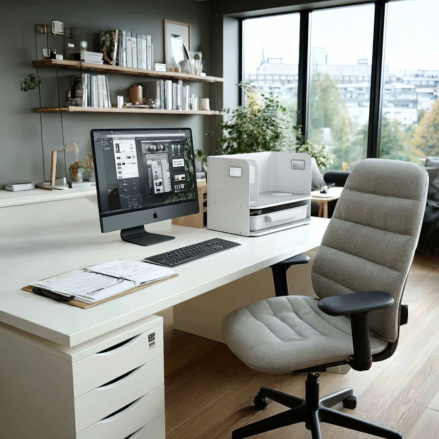 Organizador de mesa de escritório Ergo com gaveta e carregador sem fio, branco, máx. 10kg, ER-441