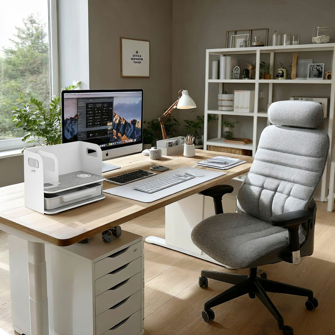 Organizador de mesa de escritório Ergo com gaveta e carregador sem fio, branco, máx. 10kg, ER-441