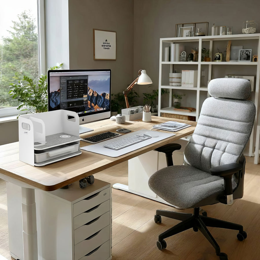 Organizador de mesa de escritório Ergo com gaveta e carregador sem fio, branco, máx. 10kg, ER-441