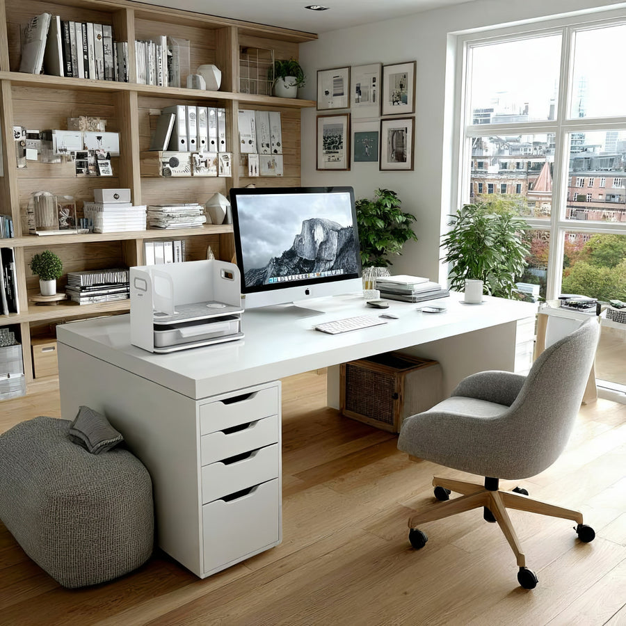 Organizador de mesa de escritório Ergo com gaveta e carregador sem fio, branco, máx. 10kg, ER-441