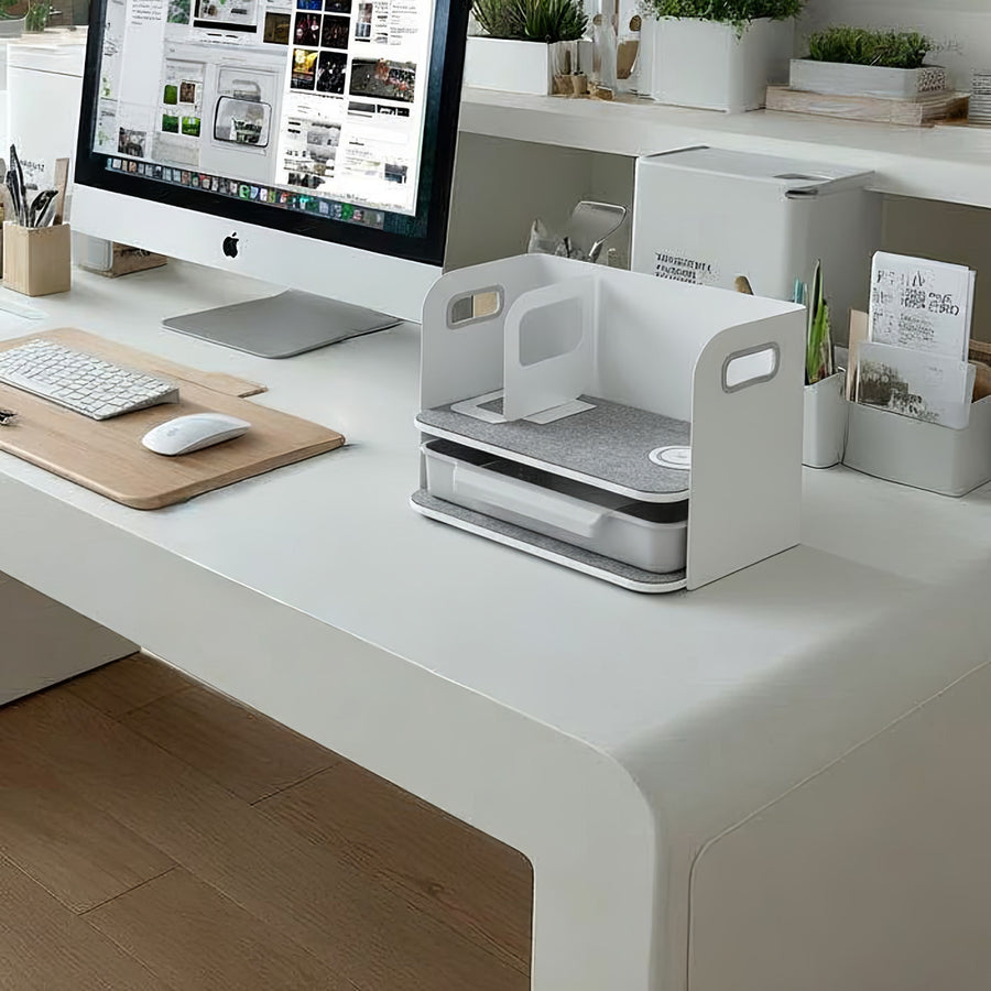 Organizador de mesa de escritório Ergo com gaveta e carregador sem fio, branco, máx. 10kg, ER-441