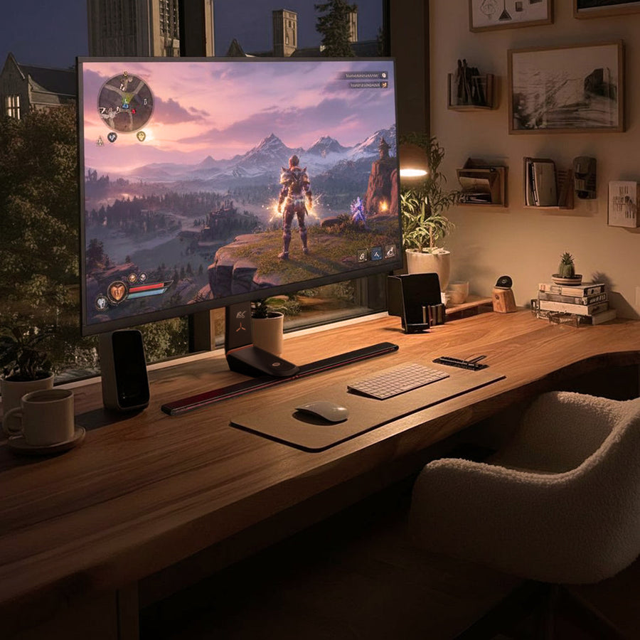 Soporte para monitor gaming NanoRS, altura ajustable, LED RGB, 32-55", VESA máximo 400x400, máximo 40 kg, RS167
