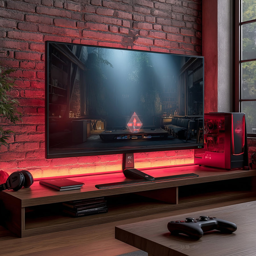 Soporte para monitor gaming NanoRS, altura ajustable, LED RGB, 32-55", VESA máximo 400x400, máximo 40 kg, RS167
