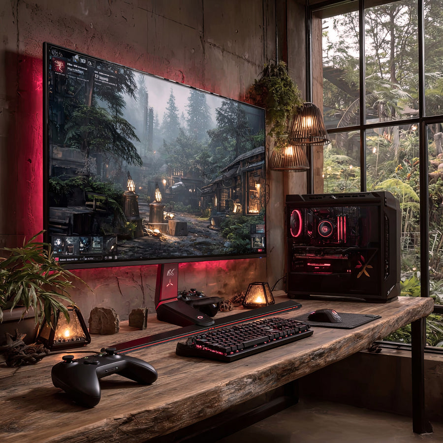 Soporte para monitor gaming NanoRS, altura ajustable, LED RGB, 32-55", VESA máximo 400x400, máximo 40 kg, RS167