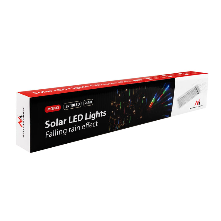Maclean MCE411 Luces Led Solares 2,4m, 144 LEDs, Modo LED, Batería Li 800mAh, carámbanos que caen