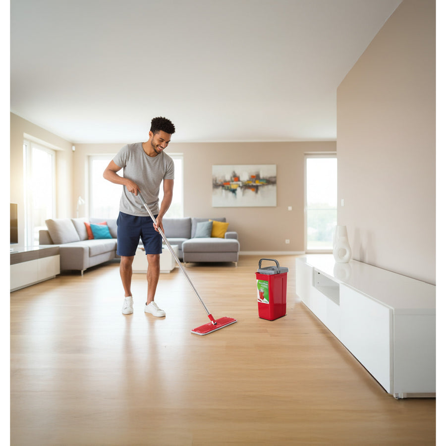 Conjunto de esfregão plano MaxiClean com balde de limpeza 2 em 1 Conjunto de esfregão de 5,7L Limpador de piso Limpador de sistema de limpeza de esfregão Cabeça de esfregão giratória 360 ° (conjunto de esfregão plano e balde + 2 tampas de reposição)