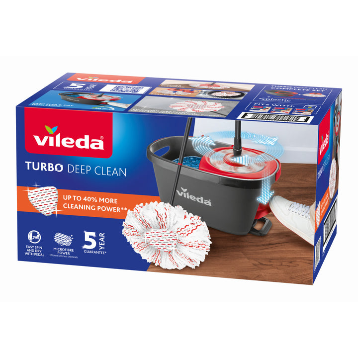 Conjunto completo de esfregona 3 em 1 com cabo telescópico e articulação 360°, comprimento do cabo: 85 - 130 cm, balde com girador, cabeça de microfibra lavável Vileda Turbo