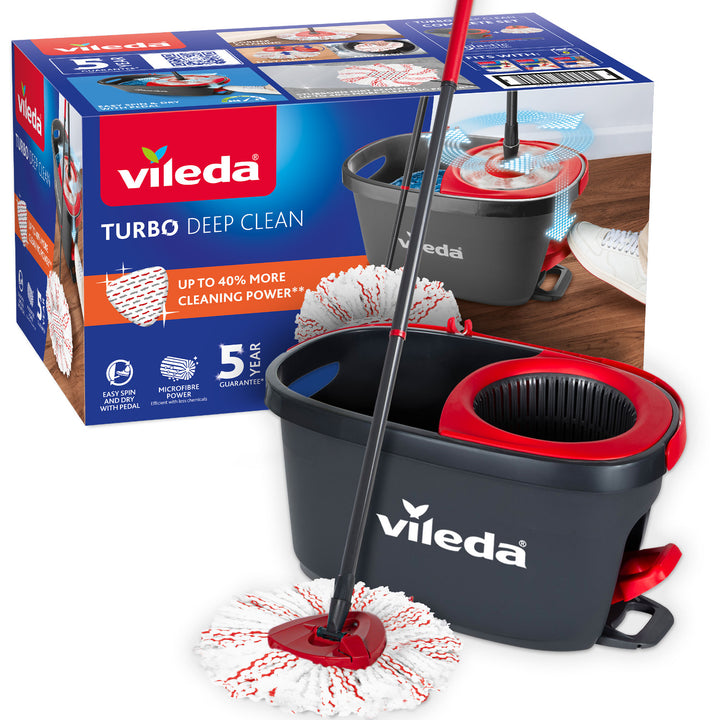 Conjunto completo de esfregona 3 em 1 com cabo telescópico e articulação 360°, comprimento do cabo: 85 - 130 cm, balde com girador, cabeça de microfibra lavável Vileda Turbo