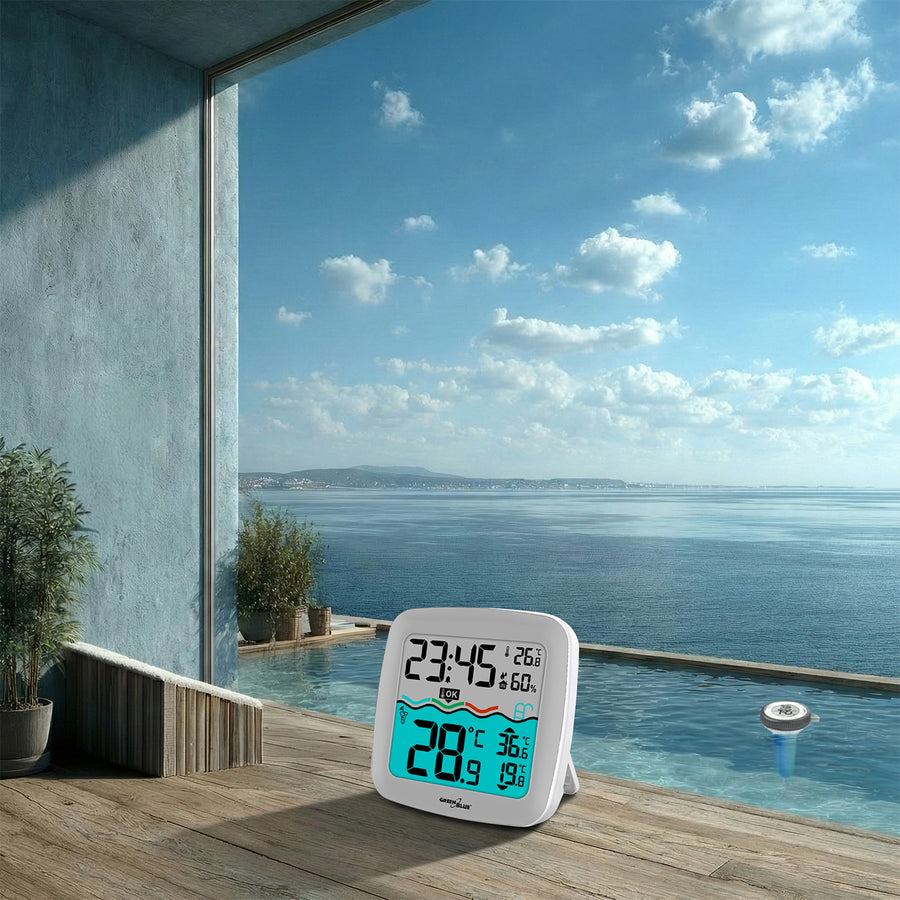 Estación de temperatura con termómetro digital para piscinas Termómetro flotante para piscinas SPA DCF Función de radio reloj