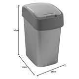 Papeleira de segregação Cuver com tampa, cinzento, estrutura prateada, 25L, balde do lixo flip