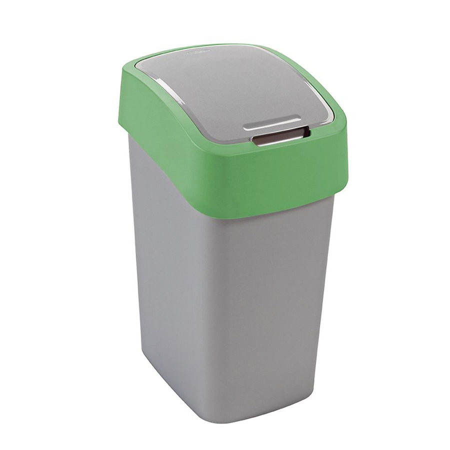 Papeleira de segregação Cuver com tampa, cinzento, estrutura verde, 25L, balde do lixo flip