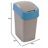 Papeleira de segregação Cuver com tampa, cinzento, estrutura azul, 25L, balde do lixo flip