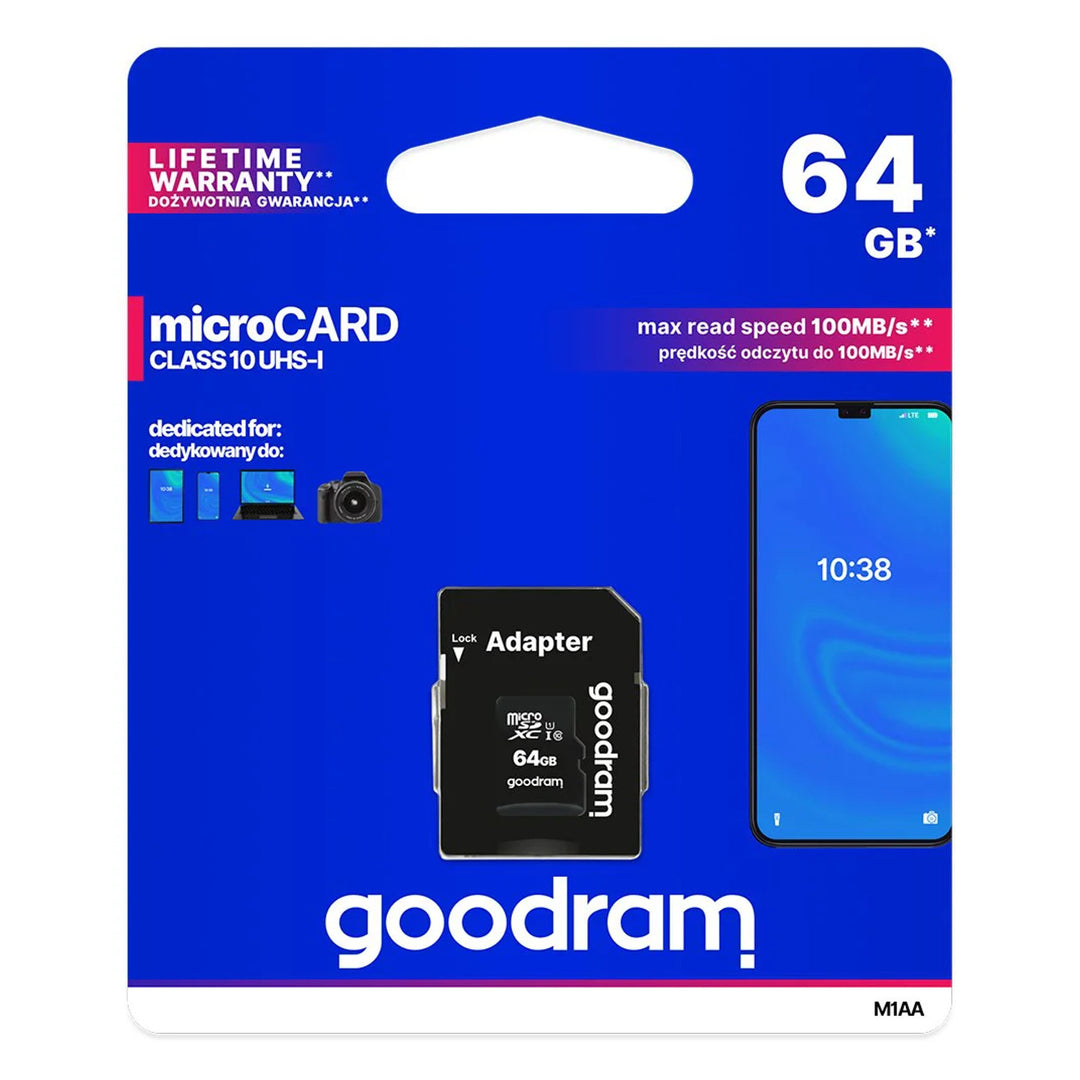 Cartão de memória microSD de 64 GB com adaptador Goodram Classpath 10