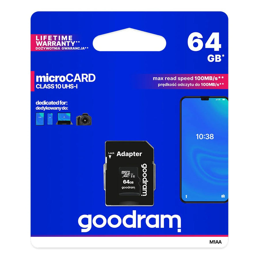 Cartão de memória microSD de 64 GB com adaptador Goodram Classpath 10
