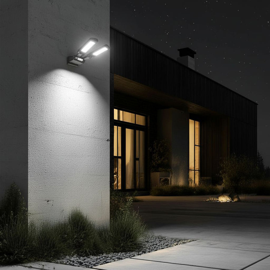 Poste solar LED com sensor de movimento e controle remoto Maclean IP54, 5W, 2x450lm, 6500K, Li-ion 2400 mAh, 3 modos de operação MCE447