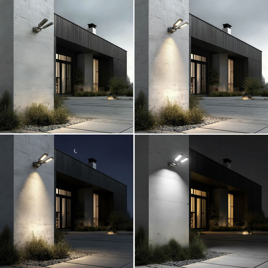 Poste solar LED com sensor de movimento e controle remoto Maclean IP54, 5W, 2x450lm, 6500K, Li-ion 2400 mAh, 3 modos de operação MCE447
