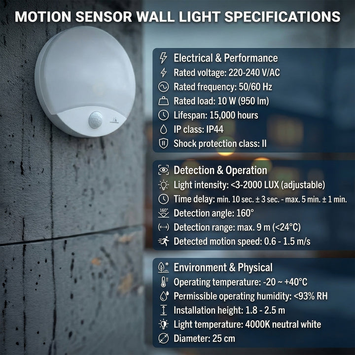Detector de movimiento Maclean Lámpara LED, infrarrojos, blanca, 10W, IP44, blanco natural (4000K), 900lm, MCE357 W