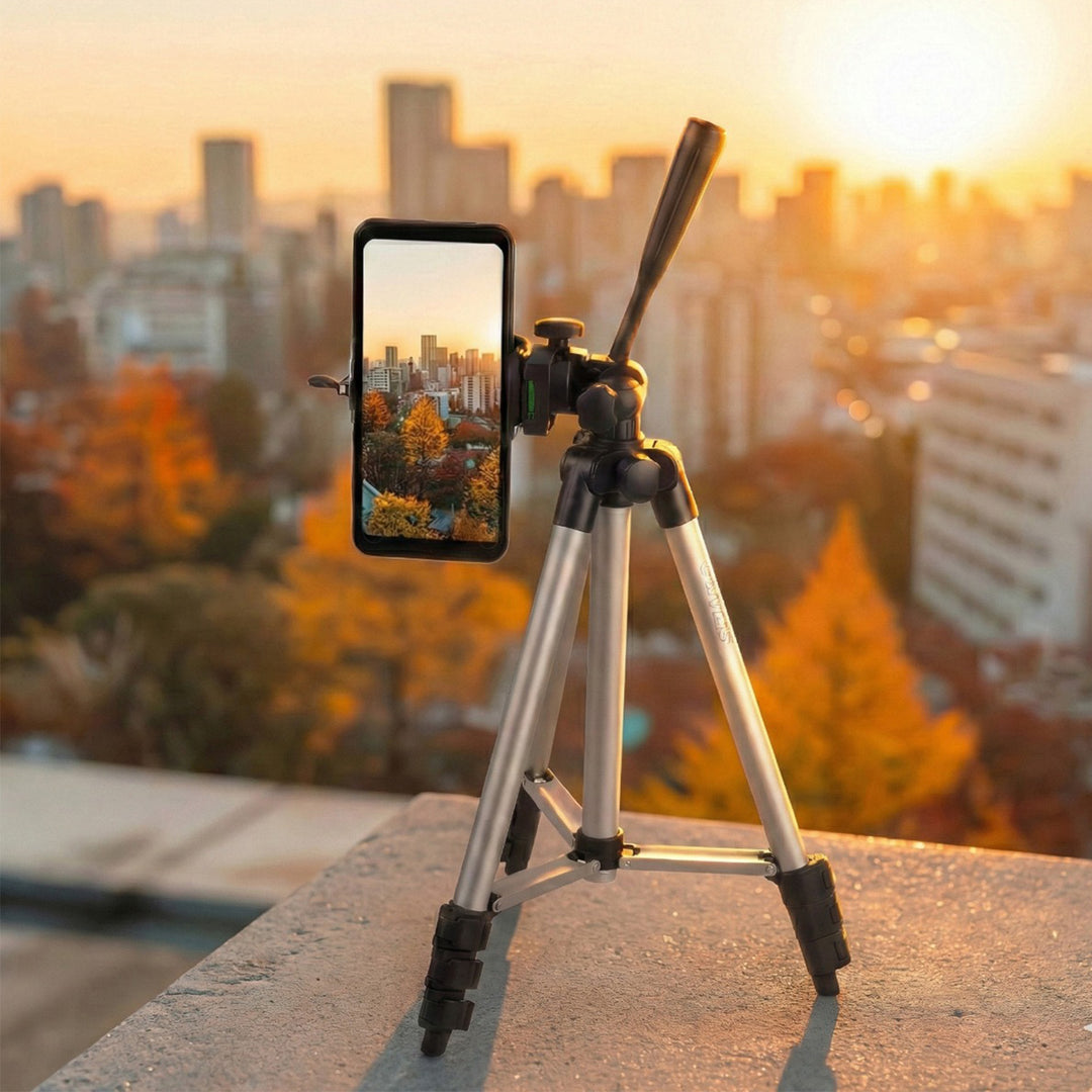 Maclean MC-164 Trípode Universal 1/4" Soporte para Cámaras Videocámaras Smartphones Anillos Luminosos max. 1050mm, max.2kg